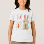 かわいいキャラクターのウサギとうさぎの人参 トライブレンドTシャツ (正面)