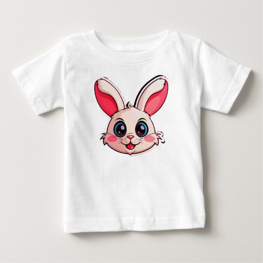 かわいいキャラクターのウサギの顔 大きな目 ベビーTシャツ (正面)