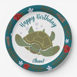 かわいいキャラクターのウミガメの誕生日パーティー ペーパープレート