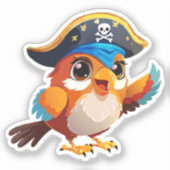 かわいいキャラクターのオウムの海賊 シール (正面)