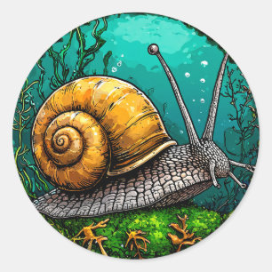 🐌 かわいいキャラクターのカタツムリのシンプルな動物 ラウンドシール