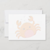 かわいいキャラクターのカニ 青い海のライン入りモノグラム ノートカード (裏面)