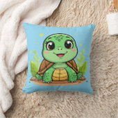 かわいいキャラクターのカメがにっこり笑っている クッション (ブランケット)