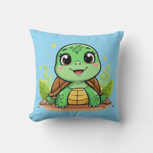 かわいいキャラクターのカメがにっこり笑っている クッション (正面)