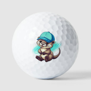 かわいいキャラクターのカワウソのブルーベースボールキャップ ゴルフボール