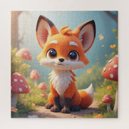 かわいいキャラクターのキツネが森の小道に座っています ジグソーパズル