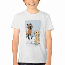 かわいいキャラクターのキツネが雪の中でジャンプする子供用グラフィックTシャツ