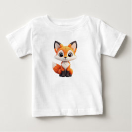 かわいいキャラクターのキツネ 3D おもちゃのマスコット 座って笑顔 ベビーTシャツ