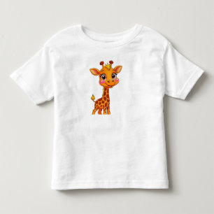 かわいいキャラクターのキリンが元気に立っているデザイン トドラーTシャツ