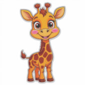 かわいいキャラクターのキリンが元気に立っている シール (正面)