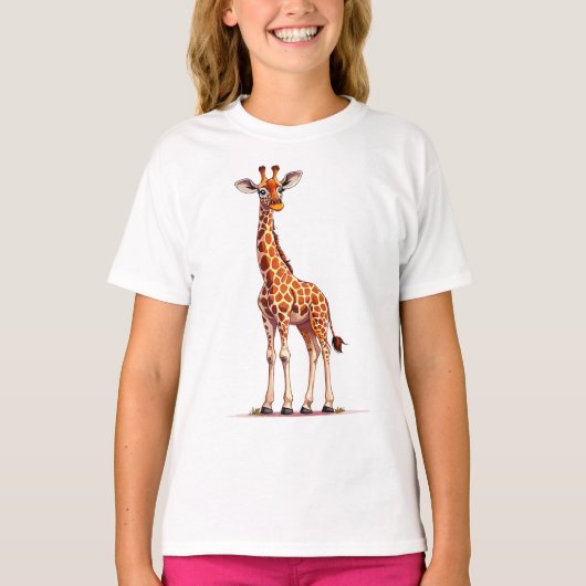 🦒 かわいいキャラクターのキリン 子供用ギフト ✨ Tシャツ (正面)