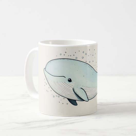 かわいいキャラクターのクジラのイラスト コーヒーマグカップ (正面左)