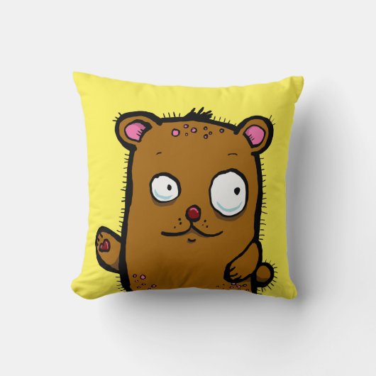 かわいいキャラクターのクマが手を振っている クッション (正面)