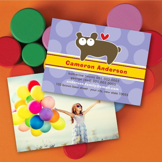 かわいいキャラクターのクマの子供の写真プロフィールカード 名刺