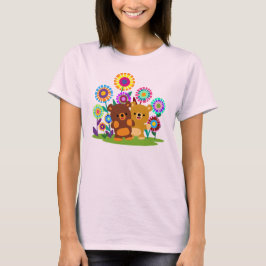 かわいいキャラクターのクマの庭 女性用Tシャツ Tシャツ