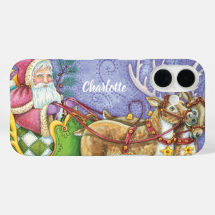 かわいいキャラクターのクリスマスサンタクロースのそりトナカイ iPhone 16ケース