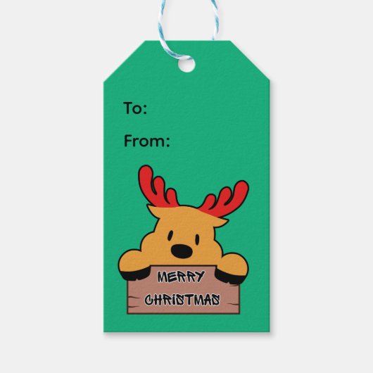 かわいいキャラクターのクリスマストナカイ ギフトタグ (正面)