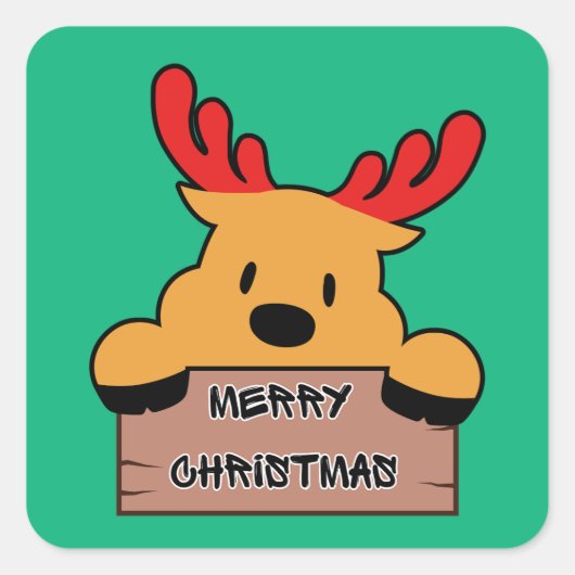 かわいいキャラクターのクリスマストナカイ スクエアシール (正面)