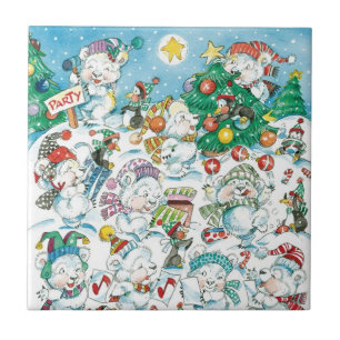 かわいいキャラクターのクリスマスポーラーベアペンギンパーティー タイル
