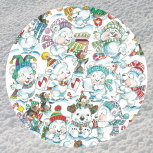 かわいいキャラクターのクリスマスポーラーベアペンギンパーティー ラウンドシール