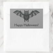 かわいいキャラクターのコウモリとハッピーハロウィンの文字 長方形シール (バッグ)