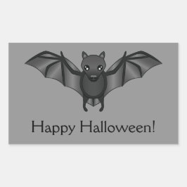 かわいいキャラクターのコウモリとハッピーハロウィンの文字 長方形シール