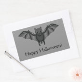 かわいいキャラクターのコウモリとハッピーハロウィンの文字 長方形シール (封筒)