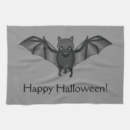 かわいいキャラクターのコウモリとハッピー・ハロウィンの文字 キッチンタオル