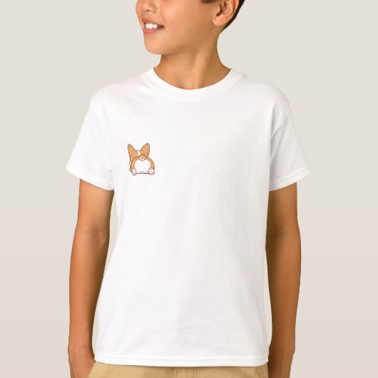 かわいいキャラクターのコーギー仔犬のお尻 キッズ Tシャツ (正面)