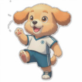 かわいいキャラクターのサッカー選手の子犬 シール (正面)