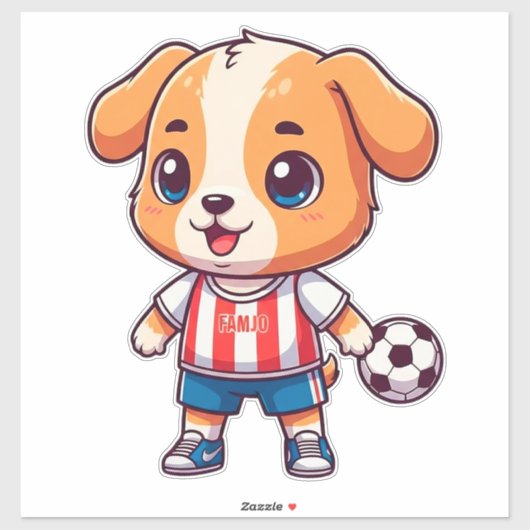 かわいいキャラクターのサッカー選手の子犬 シール (シート)