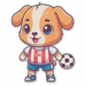 かわいいキャラクターのサッカー選手の子犬 シール (正面)
