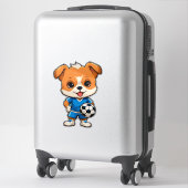 かわいいキャラクターのサッカー選手の子犬 シール (スーツケース)