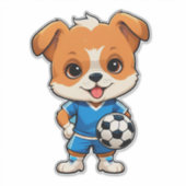 かわいいキャラクターのサッカー選手の子犬 シール (正面)