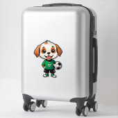 かわいいキャラクターのサッカー選手の子犬 シール (スーツケース)