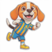 かわいいキャラクターのサッカー選手の子犬 シール (正面)