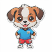 かわいいキャラクターのサッカー選手の子犬 シール (正面)