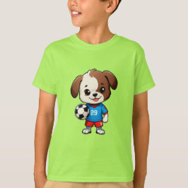 かわいいキャラクターのサッカー選手の子犬 Tシャツ