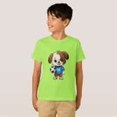 かわいいキャラクターのサッカー選手の子犬 Tシャツ (正面フル)