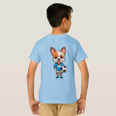かわいいキャラクターのサッカー選手の子犬 Tシャツ (裏面フル)