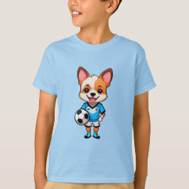 かわいいキャラクターのサッカー選手の子犬 Tシャツ