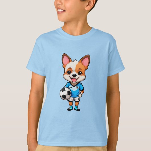 かわいいキャラクターのサッカー選手の子犬 Tシャツ (正面)