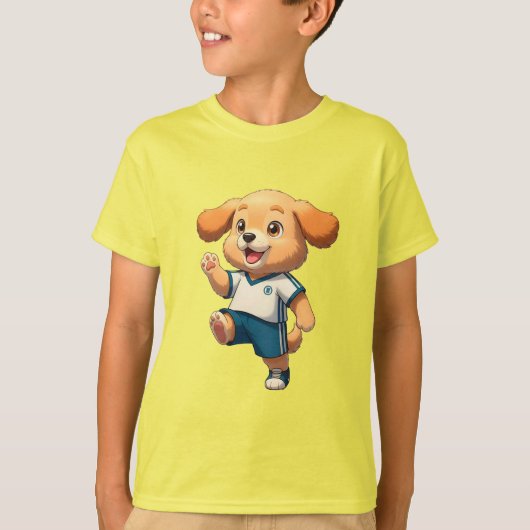 かわいいキャラクターのサッカー選手の子犬 Tシャツ (正面)