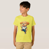 かわいいキャラクターのサッカー選手の子犬 Tシャツ (正面フル)