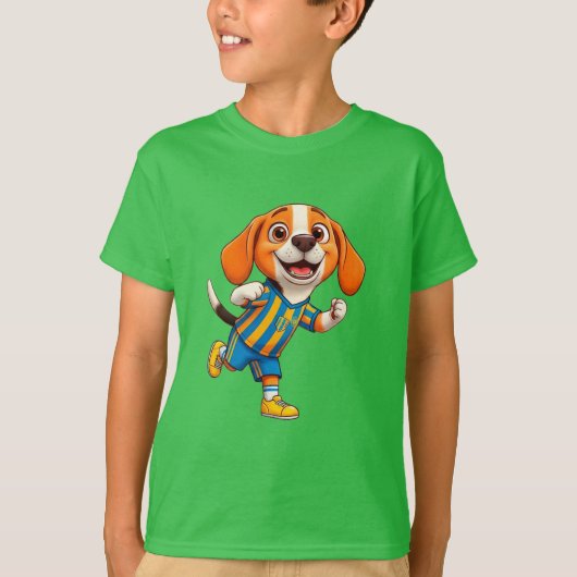 かわいいキャラクターのサッカー選手の子犬 Tシャツ (正面)
