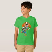 かわいいキャラクターのサッカー選手の子犬 Tシャツ (正面フル)