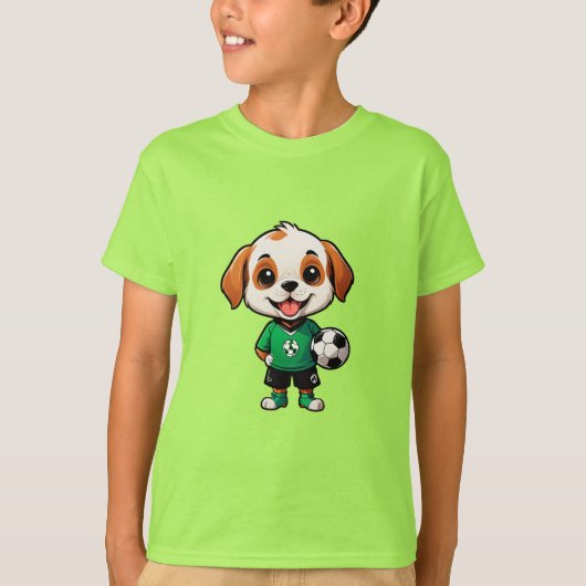 かわいいキャラクターのサッカー選手の子犬 Tシャツ (正面)