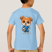 かわいいキャラクターのサッカー選手の子犬 Tシャツ (裏面)