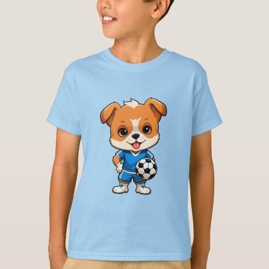 かわいいキャラクターのサッカー選手の子犬 Tシャツ (正面)