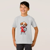 かわいいキャラクターのサッカー選手の子犬 Tシャツ (正面フル)